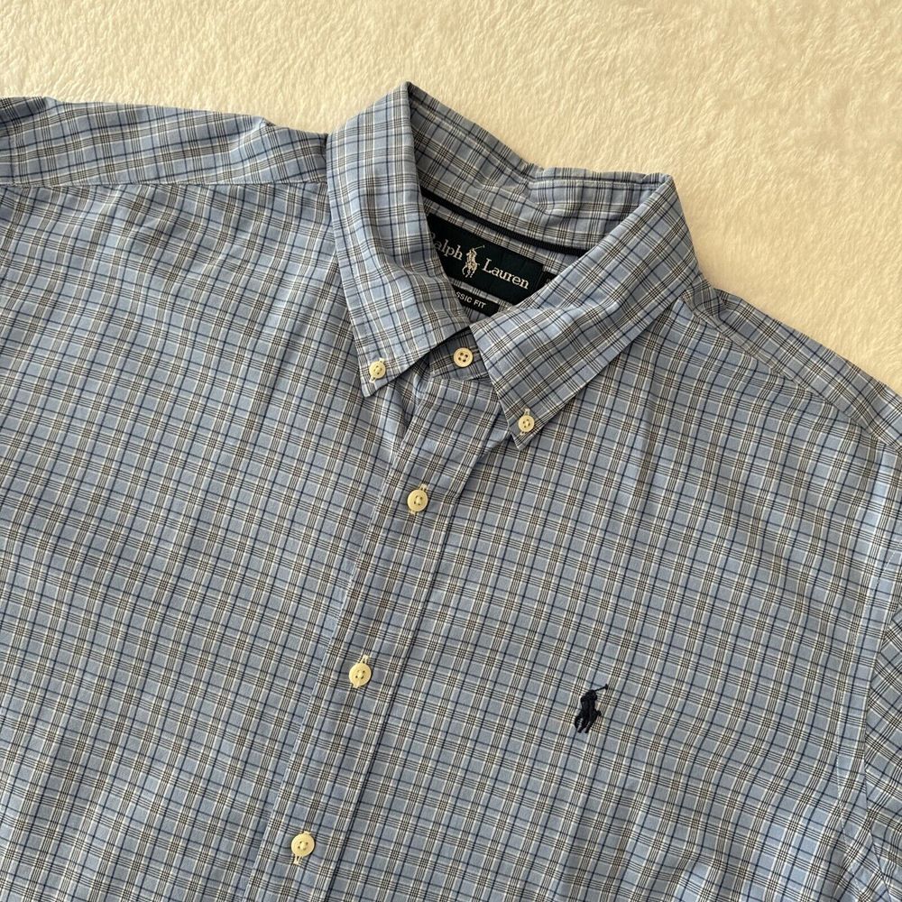 Ralph Lauren Shirt Men XXL BLUE Plaid Cotton Button Down EUC Classic ~ Fast Ship - Picture 2 of 8
